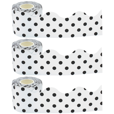 TEACHER CREATED RESOURCES Black Polka Dots on White Scalloped Rolled Border, 50 ft/Roll, PK3 TCR8946